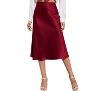 Burgundy Satin Skirts For Women | Green Silk Skirt Long Skirts High Waist Midi Skirt Sexy Flare Skirt Solid Color A-Line Skirt Elegant Flowy Skirt Ruffle Trim Swing Skirt Zipper Casual Skirt