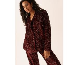 Burgundy Sequin Embellished Relaxed Blazer 10