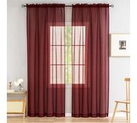 Burgundy Sheer Curtains - 2 Panel Sets, 90 Inches Long, Rod Pocket, for Bedroom & Living Room