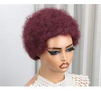 Burgundy Short Afro Kinky Curly Wigs For Black Women Deep Curly Human Hair Wigs Burgundy 6inches