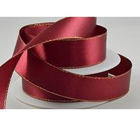 Burgundy Single Faced Satin Ribbon with Gold Edge 15mm x 1 Metre Cut from Roll