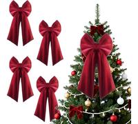 Burgundy Tree Topper, Bow Tree Topper, Large Burgundy Bow, 36” X 18“ Bows Christmas Tree Decorations, For Home Door Garland Wreath Tree Mantle Front Door Gift Party Holiday (4 PCS)