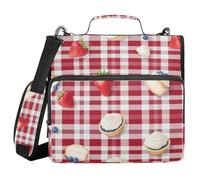 Burgundy trellis with dessert elements, 3 rings, organizer with belt, easy to carry, document organizer, bag for office, school
