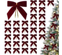 Burgundy Velvet Christmas Bows Ornaments - 30 Pcs, Small Velvet Bows for Christmas Tree Garland, Gifts Wrapping, Home Wedding Party Decoration (3.5 × 3.5 Inch)