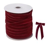 Burgundy Velvet Ribbon, 50 Yard, 10mm, Luxurious Christmas Ribbons Roll for Christmas Tree, Gift Wrapping, Crafts, Wedding Decor, Festival Supplies, Xmas Ribbon (Red)