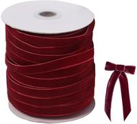 Burgundy Velvet Ribbon - 50 Yard, 10mm, Soft Luxurious, Vintage, Christmas Ribbons Roll for Gift Wrapping, Crafts, Wedding Decor, Festival Supplies