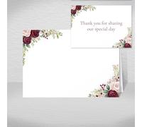 Burgundy Wedding Place Cards, Floral Rose & Eucalyptus with Burgundy & Maroon Tones, Printed with “Thank You for Sharing Our Special Day” Table Name Cards (Pack of 20 without Envelopes)