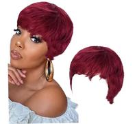 Burgundy Wig Human Hair 3 Inch Soft & Comfortable High-Temperature Burgundy Wire Short Wigs for Black Women Girls