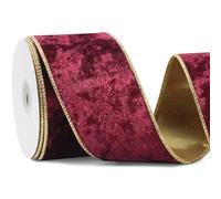 Burgundy Wired Velvet Christmas Ribbon 2.5 inch×10 Yards - Wine and Gold for Gift Wrapping, Tree Ornaments, Topper Bow, Garland, Home Decor