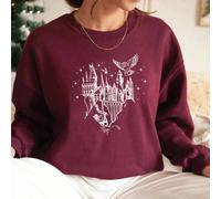 (Burgundy, XXXL) Wizard Castle Sweatshirt Believe in Magic Hoodies Magical School Sweatshirts Women Long Sleeve Pullover Wizard School Hoodie Top