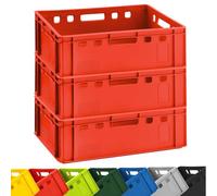 BURI 3x Meat Crates E2 Red 60 x 40 x 20 cm Storage Box, Meischkiste, Butcher Crate, Eurobox from Germany, Food-Safe, Robust, Stackable