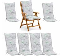 BURI 6X Cushion Set High-Back for Garden Chairs 120x48x7cm Chair Cushions Padding UV Lightfast - Garden Chair Cushions Flower Pattern Chair Cushions with Thick Foam Filling (Grey)