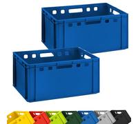 BURI Butcher Crate, 2 x Butcher Crates, 60 x 40 x 30 cm, Storage Box, E3 High, Extremely Robust Stacking Box, Meat Box, Eurobox, Food-Safe, Stackable (Blue)