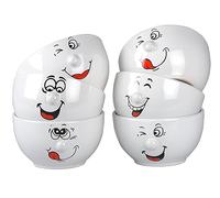 BURI Ceramic Smiley Face Cereal Bowl, Round, White, Casual, 13 x 7 cm