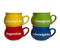 BURI Ceramic Soup Cups 4-Piece Set, Handle, Decorated, Multicolor