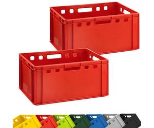 BURI Meat Crates (2) - E3 Red Euro Box, Food Safe, Robust, Stackable, HDPE Plastic, 60 x 40 x 30 cm, 3 kg Tare Weight, Butcher Crate, Box for Storage and Transport