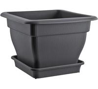 BURI XL Plant Pot 48 x 48 x 35 cm with Water Reservoir and Saucer - 33 Litre Plant Pot Against Waterlogging, Anthracite, Terracotta, UV-Stable, Frost-Proof, Robust