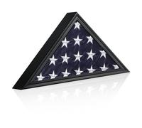 Burial Flag Display Case for American Veteran Flag Display, Military Flag Display Case Fit a Folded 5'x9.5' Funeral Flag with Real Glass Front and Wall Mounted, Matte Black Finish