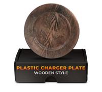 BURIUS Plastic Wood Charger Plates Set of 4 Chargers in Bulk Rustic Wood Round Table Charger Wedding Party Chargers Plate Set for 4 - Rustic Kitchen Wood Plate Charger Wedding Table Decor