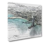 Burj Al Arab Hotel Dubai Skyline in Abstract Modern Canvas Wall Art Print Ready to Hang, Framed Picture for Living Room Bedroom Home Office Décor, 20x20 Inch (50x50 cm)