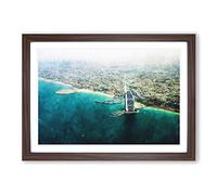 Burj Al Arab Hotel Dubai Skyline Painting Framed Print | A2 Walnut Framed Wall Art | Ready to Hang | Modern Cityscape Picture | Living Room Bedroom Lounge Office