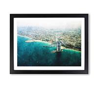 Burj Al Arab Hotel Dubai Skyline Painting Modern Art Framed Wall Art Print, Ready to Hang Picture for Living Room Bedroom Home Office Décor, Black A2 (64 x 46 cm)