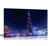 Burj Khalifa at Night Dubai Canvas Prints Wall Art For Living Room Office Bedroom Cityscape Framed Pictures for Hanging Art Deco 60 x 40cm (24 x 16 inches) A2