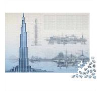 Burj Khalifa Blueprint Print 1000-Piece Puzzle for Adults, 70x50cm/1000pcs, Smooth White Pieces for Easy Handling; for Relaxed Evenings at The Table