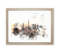 Burj Khalifa Dubai Skyline Watercolour Modern Framed Print | A3 Oak Framed Wall Art | Ready to Hang | Modern Cityscape Picture | Living Room Bedroom Lounge Office