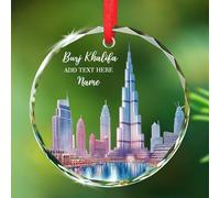 Burj Khalifa Glass Xmas Ornament, Personalized Name & Text Burj Khalifa in Dubai Ornaments, Trip Souvenir Ornament Christmas 2025, Custom Dubai Landscape Xmas Glass Keepsake Gifts for Travel Lovers
