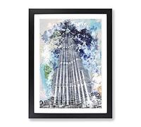 Burj Khalifa Skyscraper Dubai In Abstract Modern Framed Print | A4 Black Framed Wall Art | Ready to Hang | Abstract Cityscape Picture | Living Room Bedroom Lounge Office