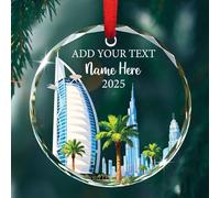 Burj Khalifa Tower Glass Ornament Christmas 2025, Personalized Burj Al Arab in Dubai Ornament Xmas, Gift for Travelers Coworkers Friends, Dubai City Skyline Xmas Ornaments Custom Text Name & Year