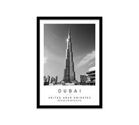 Burj Khalifa Travel Print Dubai Wall art Black and white Poster A2 Print in Black frame 45 X 63cm (17.7x24.8inch)
