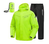 Burjosy Rain Suit for Men, Packable Waterproof Rain Jacket & Trousers, Reflective Raincoat with Windproof Hood, Rain Gear for Outdoor Hiking Fishing
