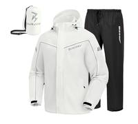 Burjosy Rain Suit for Men, Packable Waterproof Rain Jacket & Trousers, Reflective Raincoat with Windproof Hood, Rain Gear for Outdoor Hiking Fishing