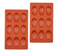 burkfeeg 2 Pcs Madeleines Baking Tray, 9 Cavity Madeleine Silicone Mold Scallop Shells Shape Wax Melt Moulds for Small Cake Chocolate Jelly (Brick Red)