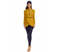 Burkini Swimwear for Ladies Muslim Swimming Costume Modest Swimsuit Women Full Body Long Sleeve Floral Print Built-in Bra Tops+Pants+Hijab Islamic Rash Guard Longer Length Bathing Suit 1#Yellow XXL