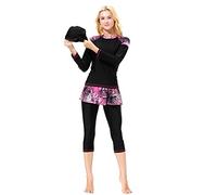 Burkini Swimwear for Ladies Muslim Swimming Costume Modest Swimsuit Women Full Body Tankini Long Sleeve Shirts+Shorts+Cap 3 Piece UPF 50+ UV Protective Rash Guard Islamic Bathing Suit Black(Women) S