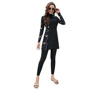 Burkini Swimwear for Ladies UK, Modest Swimwear for Women, Muslim Islamic Swimming Costume Full Body Swimsuit Long Sleeve Top Skirt and Pants Two Pieces Full Cover Bathing Suit Black Gold&Flower M