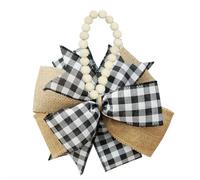 Burlap, Black and White Bow with Wood Beads, Rustic Country Decor, Bow for Wreath, Bow Hanging Decoration