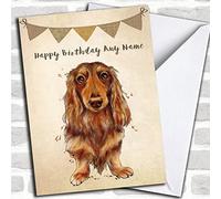 Burlap Bunting Dog Long Haired Dachshund Customised Birthday Greetings Card- Birthday Cards/Animals, Wildlife & Pets Cards | Birthday Card | Animals, Wildlife & Pets Card