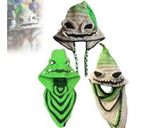 Burlap Chap Crochet Hood, Handmade Halloween Headwear, Creepy Cute Cosplay Knit Hood, Cozy Party Poncho Costume(A+B+C)