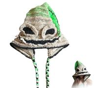 Burlap Chap Crochet Hood, Oogie Boogie Hat with Lights, Handmade Halloween & Christmas Nightmare Costume, Funny Halloween Crochet Hat for Man Women (A)