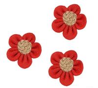 Burlap Flower Craft Decorations Handmade Hessian Style for Wedding, Parties and Home Vintage Rustic Floral Set of 3 (Red)