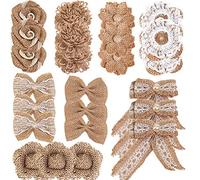 Burlap Flowers Set，24 Pcs Handmade burlap flowers Handmade rustic burlap flowers and Bowknots，for DIY Craft Wedding Christmas Party Gift Decorations