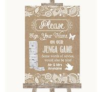 Burlap & Lace Wedding Sign Collection Burlap & Lace Jenga Guest Book Wedding Sign
