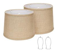 Burlap Lampshades Set of 2, 11.6" Top x 12.6" Bottom x 9.8" High, Brown Drum Shades for Table & Floor Lamps (Spider Fitter), Hand Crafted, Assembly Required
