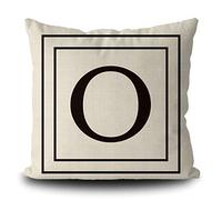 Burlap Pillow Cover with Black Letter Monogram O and Stripes English Alphabet Initial Decorative Square Linen Throw Cushion Case for Bed Sofa Couch 18 X 18 Inch Pillowcase, Double Sided Print