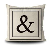 Burlap Pillow Cover with Black Symbol & Stripes Decorative Square Linen Throw Cushion Case for Bed Sofa Couch 18 X 18 Inch Pillowcase, Double Sided Print