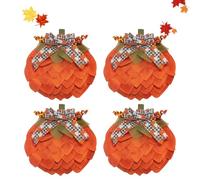 Burlap Pumpkin Garland with Bows and Berries, Handmade Fall Pumpkin Wreath, Burlap Autumn Wreathes, Fall Door Wreath for Autumn Halloween Christmas Thanksgiving Wall Decor (A,4Pcs)